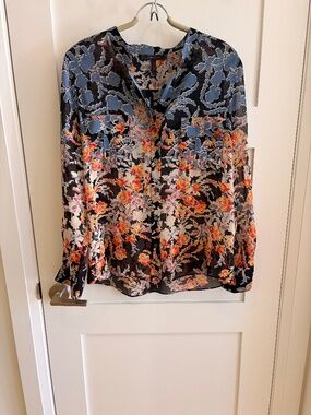 BCBG 100% Silk Button-Down Blouse, Size Large